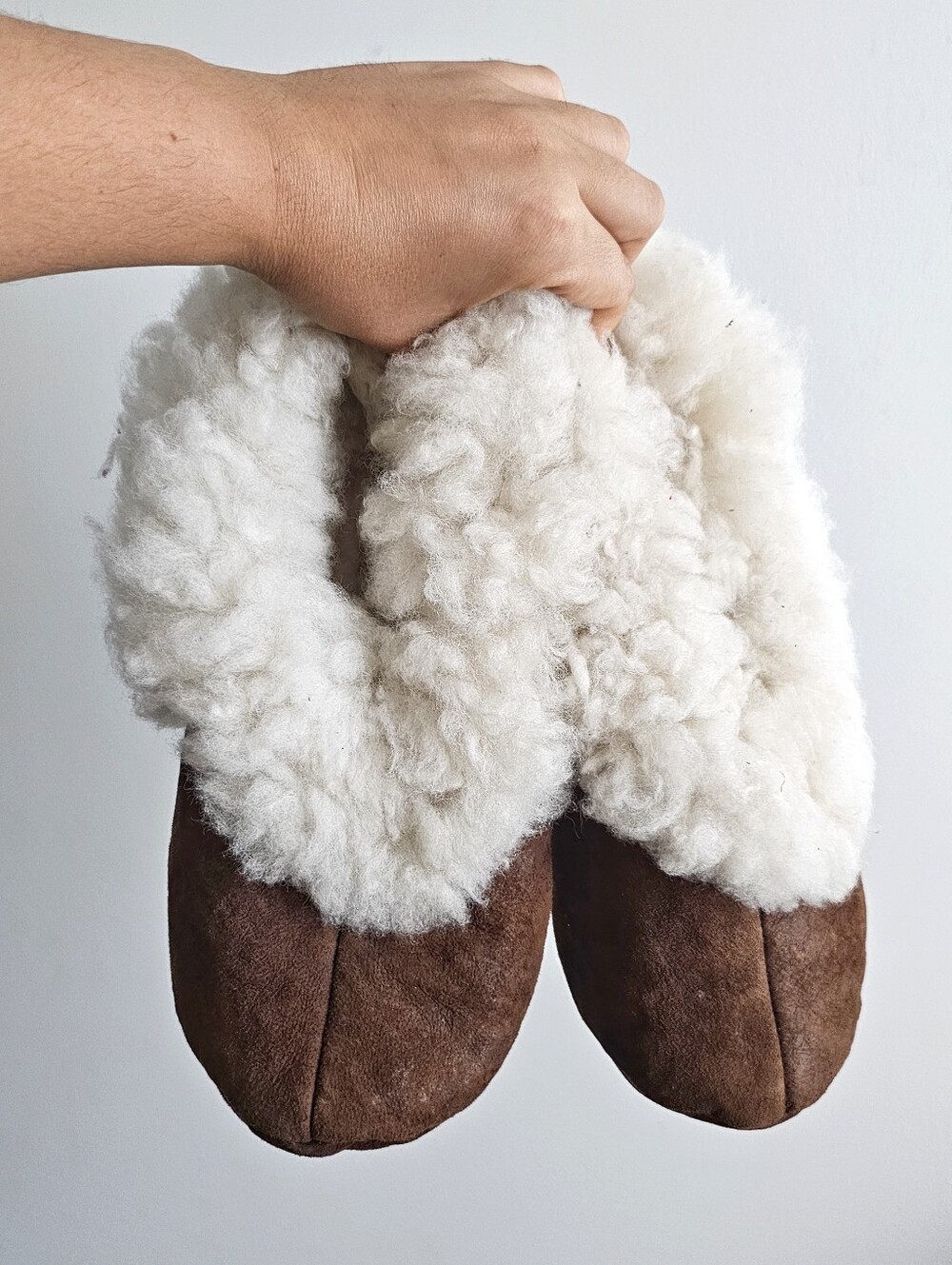 Brown Suede Fuzzy Lined House Slippers Large Cozy Unisex